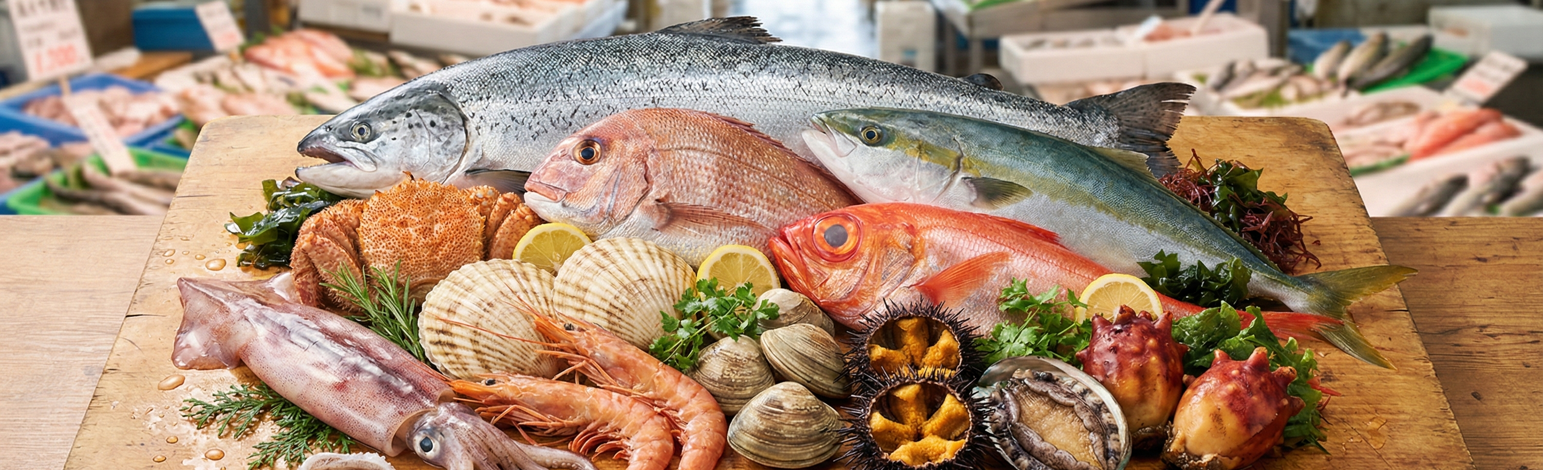 商品紹介用の様々な魚介類